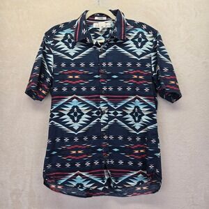 H&M LOGG Mens Southwestern Tribal Cotton Short Sleeve Button Down Shirt Medium